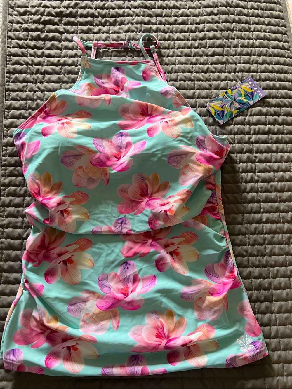Hapari Lavender Petunia Pop High-Neck Tankini Tag